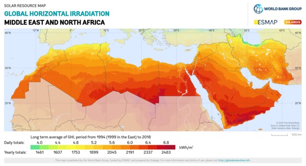 Global Horizontal Irradiation, Middle East and North Africa
